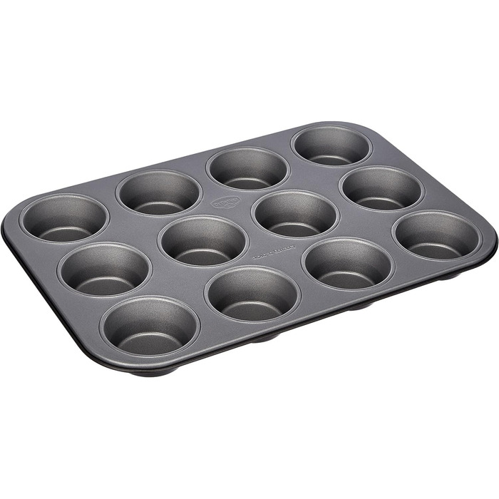 Dr. Oetker 12-Cup Muffin Tin Ø 7.5 cm BACK-IDEE KREATIV, Muffin tin made of steel sheet, Baking sheet with two-tone non-stick coating (Color: Gray/Black), Quantity: 1 piece