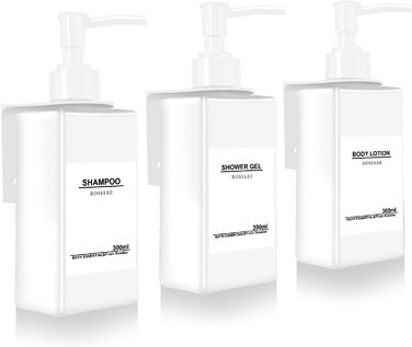 Набір з 3 дозатори для мила Roselee на стіну, без свердління, 500 мл. Дозатори для душу, шампуню та пінної ванни з етикетками для ванної кімнати та кухні (Білий)