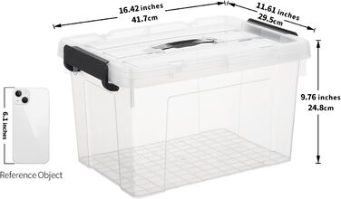 Cetomo Storage Boxes, Portable Plastic Boxes with Lids, Organizer Containers with Handles and Clips, Stackable, Nesting, for Home and Office, Transparent, 90L-3 Pack (20L*3)
