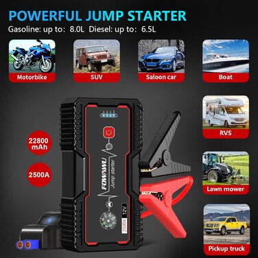 Бустерумулятор FOWAWU 2500A 22800mAh для автомобіля (бензин до 8л, дизель до 6.5л), пусковий пристрій для авто