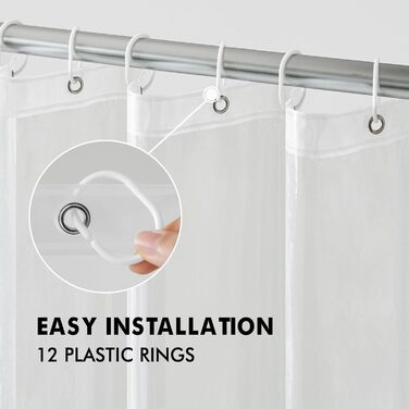Шторка для душу MIULEE 180x210 см прозора з антигрибковим покриттям, пластикова, водонепроникна, з магнітними вагами, швидковисихаюча, з 12 кільцями, для ванни, 1 шт.