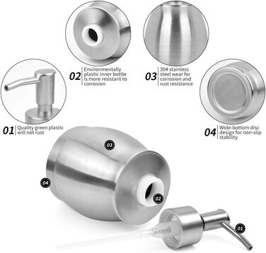 Дозатор мила з нержавіючої сталі, 390 мл, сріблястий (для кухні та ванної кімнати)