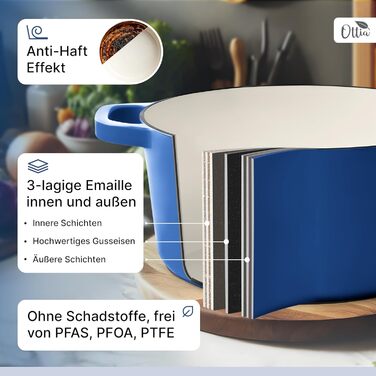 Enameled Cast Iron Pot [incl. Proofing Basket] - High-Quality Enamel Pot 26cm - Ideal cast iron bread pot for baking, cast iron pot for baking bread, roasting pot, Dutch oven, also suitable for induction