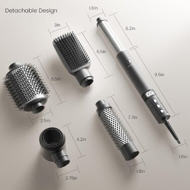 Фен-щітка Hairstyler 6 в 1: для локонів, об'єму, випрямлення та сушіння волосся, 1400W, 110000 обертів/хв, сірий