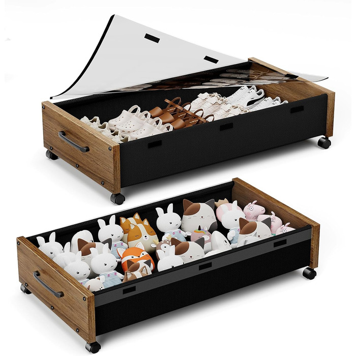 Підліжкова комода на колесах з дерева, знімний верх, великі контейнери для зберігання взуття, ковдр, одягу, для спальні, гуртожитку (Вінтаж-коричневий, 2 шт.)