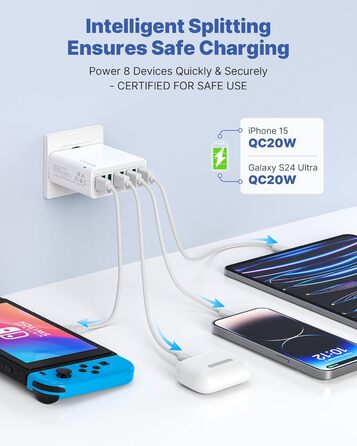 Мережевий адаптер USB 6 портів 33W з QC 3.0, білий (2 шт.) - для iPhone, iPad, Android
