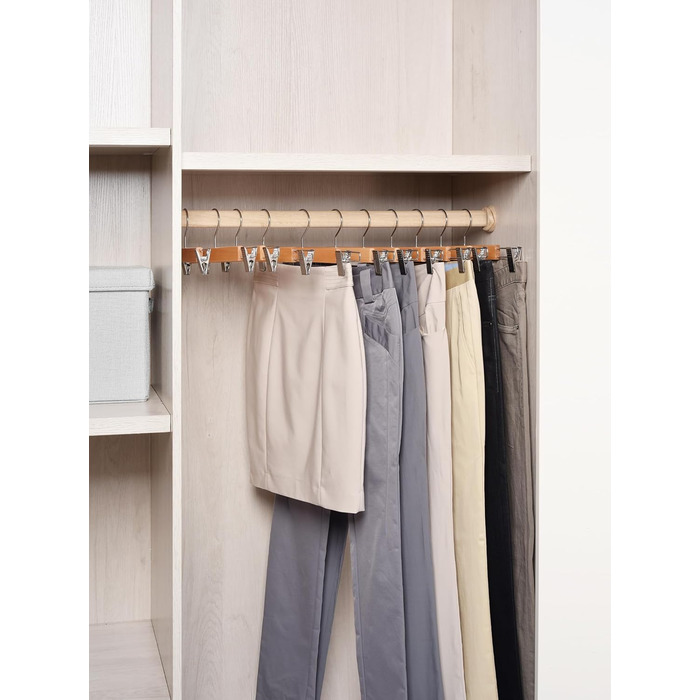 Дерев'яні вішалки для одягу Amber Home, 10 шт., 36 см, білі. Міцні, з антиковзними кліпсами та поворотним гачком. Підходять для штанів, шортів, спідниць, шкарпеток та нижньої білизни.