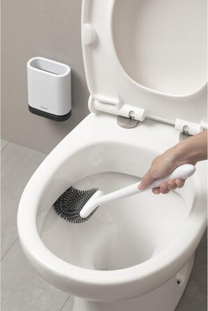 ТАТАЙ Щітка для унітазу з нержавіючої сталі з підставкою | Сучасний дизайн | З внутрішнім контейнером | Легко миється | Для гігієни у ванній кімнаті | 9 x 9 x 37 см | Силіконова щітка