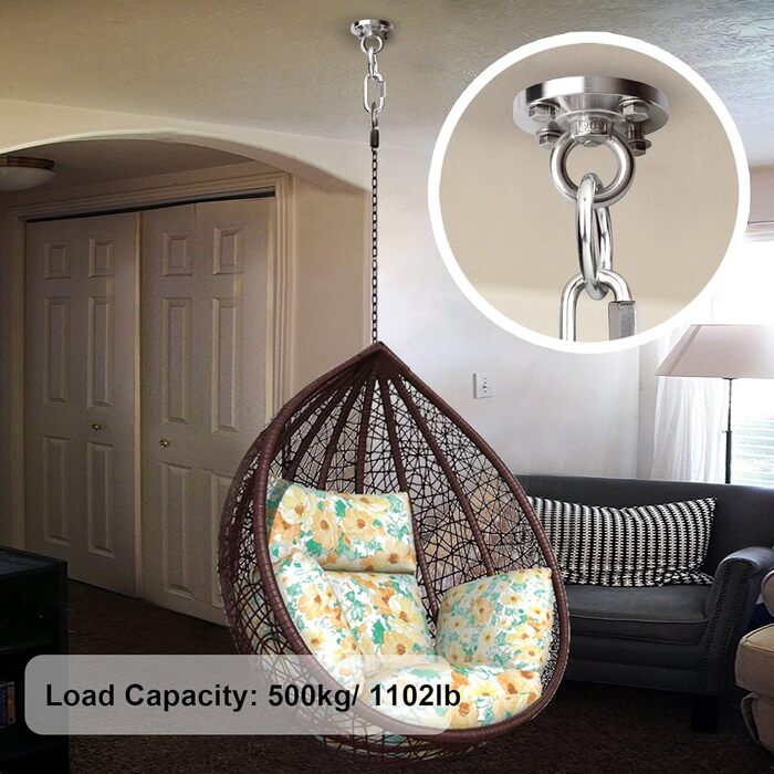 TSSS Heavy-Duty Ceiling Hook for Hammock, 500 kg Load Capacity, 304 Stainless Steel, Fixing Hook, Hanging Chair, Punching Bag Holder with Anchor Bolt