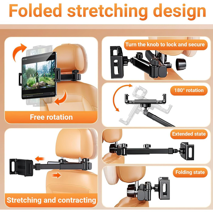 Автотримач для планшета та смартфона: двоосьовий, висувний, 360° обертання, для iPad, iPhone та інших пристроїв 4.7-12.9 дюймів