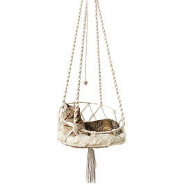 Крісло-гойдалка для кота, гамак-гойдалка Boho з макраме, ліжко для кота з гачком та знімним подушкою для саду, тераси, балкону, вітальні