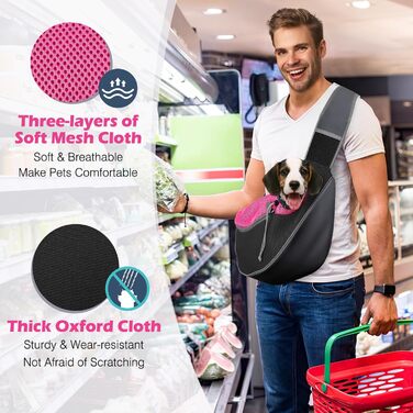 Pawaboo Сумка-переноска для собак, оновлена версія з кишенею для телефону, регульована сумка на плечі для собак, переноска для тварин для прогулянок на відкритому повітрі, чорна (Magenta-2025 Upgedated, S)