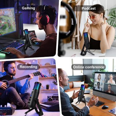 USB мікрофон для ПК, геймінгу, стрімінгу, подкастів та запису голосу. RGB-підсвітка, сумісний з телефоном, ПК, PS4, PS5 та Mac