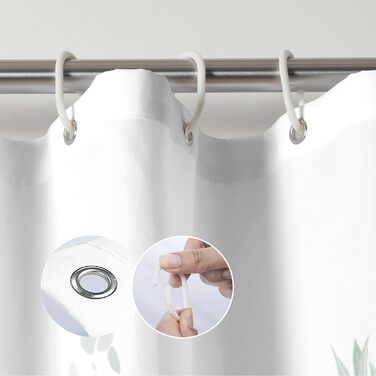 Штора для душу M&W DAS DESIGN з поліестеру, листя зелено-золоті, водонепроникна, антигрибкова, з кільцями та утяжеленим краєм 180x200 см