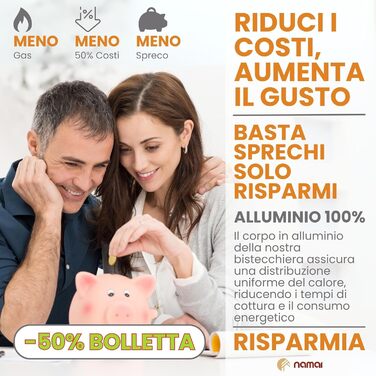 Гриль-пательня NAMAI алюмінієва лита 36x24 см, антипригарна, для газового гриля, придатна для посудомийної машини, Made in Italy