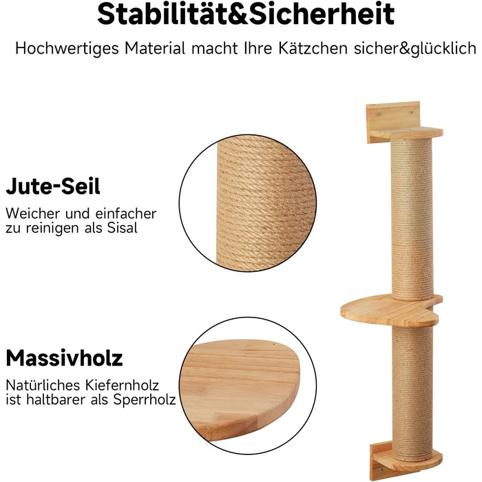 Кігтеточка для котів FUKUMARU Kletternwand, 93 см, з драбиною та гілками з джуту, з масивного дерева