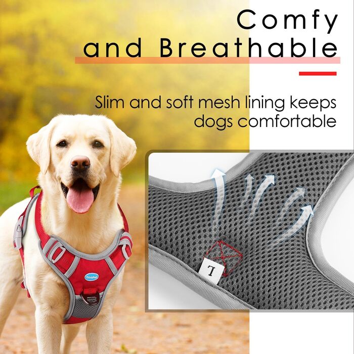 Шлейка для собак ThinkPet No-Pull, дихаюча, для малих, середніх та великих собак, регульована, м'яка, для прогулянок, безпечна, з контролем, з підкладкою, світловідбиваюча, червона, з повідком 150 см, розмір M