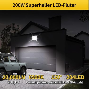 Комплект із 2 LED прожекторів для вулиці 100Вт, 8910Лм, холодне біле світло 6500K, IP66 водонепроникний, з євровилкою, для безпеки, двору, саду