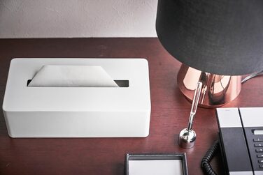 YAMAZAKI 4215 TOWER Tissue Box Holder Minimalist Design, Steel Alloy, White, 26.5 x 13.5 x 7.5 cm (LxBxH)