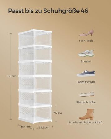 SONGMICS Shoe Cabinet Set, with 18 Shoe Boxes, Integrated Shoe Organizer, Foldable, Portable, for Shoes up to Size 46, 1-Minute Assembly, Transparent-Cloud White LSP207W01 (Transparent + Cloud White, 1)
