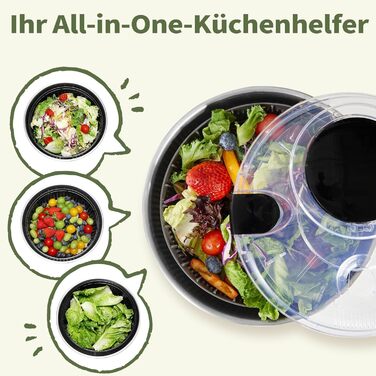 Салатниця-відцентрофуга Groß 4,5L з нержавіючої сталі 18/10 з прозорою кришкою, чорна