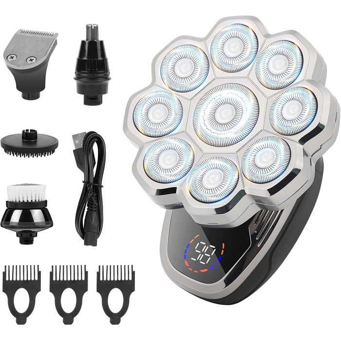 Електричний чоловічий голкострум OFFCUP Glatzen з 9D головками, водонепроникний (IPX6), з тримером для носа, LED дисплеєм, бездротовий