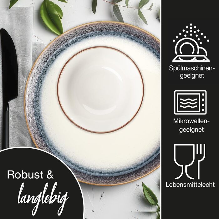 Moritz & Moritz TARENTO 24-Piece Dinnerware Set, 6 People, Blue - Elegant Plate Set made of high-quality stoneware - Dinnerware set consisting of 6 dinner plates, 6 dessert plates, 6 soup plates, and 6 cups