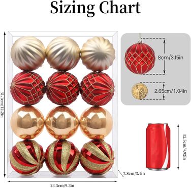Прикраси для ялинки Shareconn: 30 кульок, 60 мм та 80 мм (червоний та золотий)