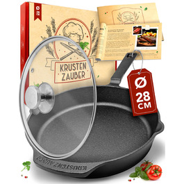 Чавунна гриль-сковорода Krustenzauber 26 см з подвійним руків'ям для індукційних плит - рифлена, для смаження м'яса та овочів