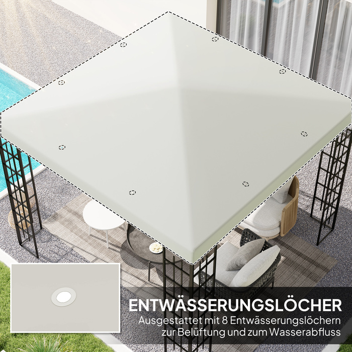 Outsuuny Replacement Canopy for Gazebo 3 x 3 m, Waterproof Gazebo Roof, Replacement Cover for Garden Gazebo, Replacement Parts made of Oxford Fabric, 370 g/m², Light Grey | Aosom