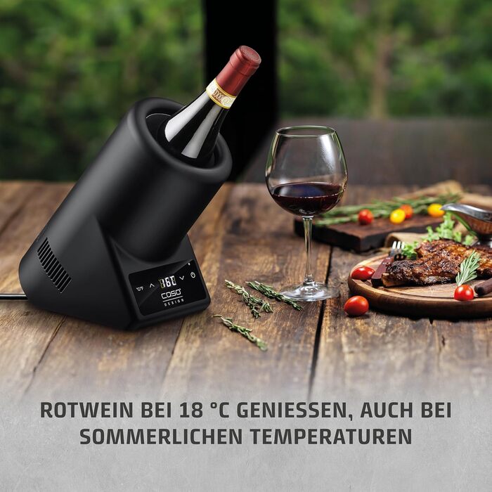 CASO VinoCase Black Single Bottle Wine Cooler - Quiet Operation, 5-18°C Temp
