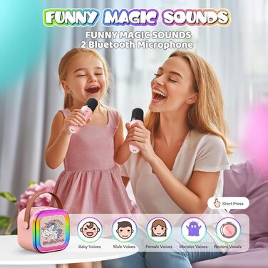Караоке машина для дітей 3-12 років Dislocati з 2 мікрофонами Bluetooth, рожевий єдиноріг. Портативна музична іграшка зі світлодіодним підсвічуванням для вечірок