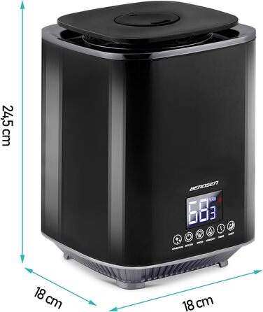 Ультразвуковий зволожувач повітря Berdsen з іонізацією, ароматерапією та гігростатом - 2.6 л, 3 швидкості, для дитячої кімнати, чорно-сірий