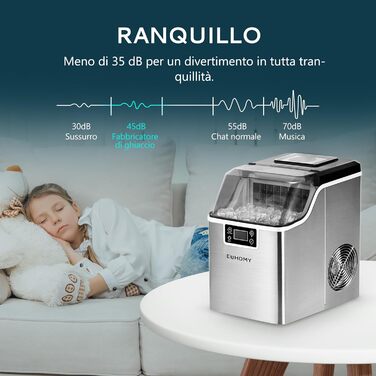 EUHOMY Stainless Steel Ice Maker - 24 Cubes in 13 Minutes - 24kg/24H Capacity - Self-Cleaning 3.2L Ice Maker with Scoop & Basket for Home, Kitchen, Office, Bar, RV