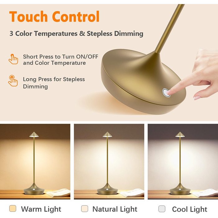 Світлодіодні акумуляторні настільні лампи Hapfish 2 шт, бронзові, димовані, бездротові, водонепроникні, для дому, тераси, ресторану