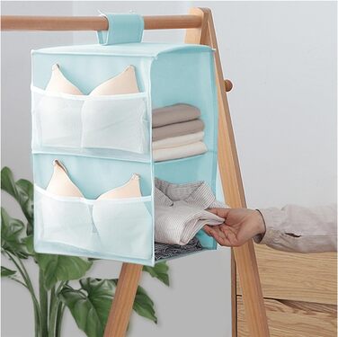Настінна полиця-органайзер для шафи, 4 відділення, 12 кишень, для спальні, сімейного гардеробу, складана, універсальна, 30 x 22.5 x 80 см (Блакитна, 2 яруси)