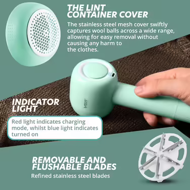 VGR Electric Lint Remover - Rechargeable Fabric Shaver with 6 Blades - Lint Remover for Clothing, Carpet, Sofa - Rechargeable - Pilling Brush Debobbler Defuzzer