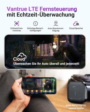 Автомобільний відеореєстратор VANTRUE S1 PRO MAX 4K + 4K з двома камерами (передня та задня), Sony STARVIS 2, нічна зйомка HDR, 24Гдн режим паркування, 5.8ГГц Wi-Fi, GPS, ADAS, підтримка LTE та карт пам'яті до 1ТБ