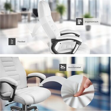 Офісний крісло tectake® з регулюванням висоти, обертання, підлокітники, функція гойдання, штучна шкіра, 12 см м'якість - білий колір