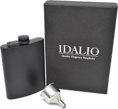 Фляга з нержавіючої сталі IDALIO, 24 cl, чорна матова, з воронкою, без витоку, у чорному боксі, для чоловіків та жінок