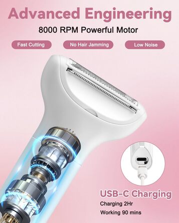 Епілятор для жінок 5-в-1: гоління, стрижка, триммінг обличчя, тіла та бікіні. Вологостійкий, акумуляторний тример з USB-зарядкою