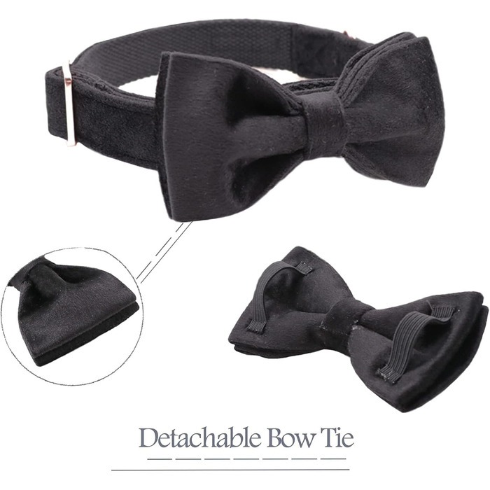 Ошатний оксамитовий нашийник для собак Aring Pet з бантиком, чорний, зручний, регульований, з металевою застібкою, для маленьких, середніх та великих собак