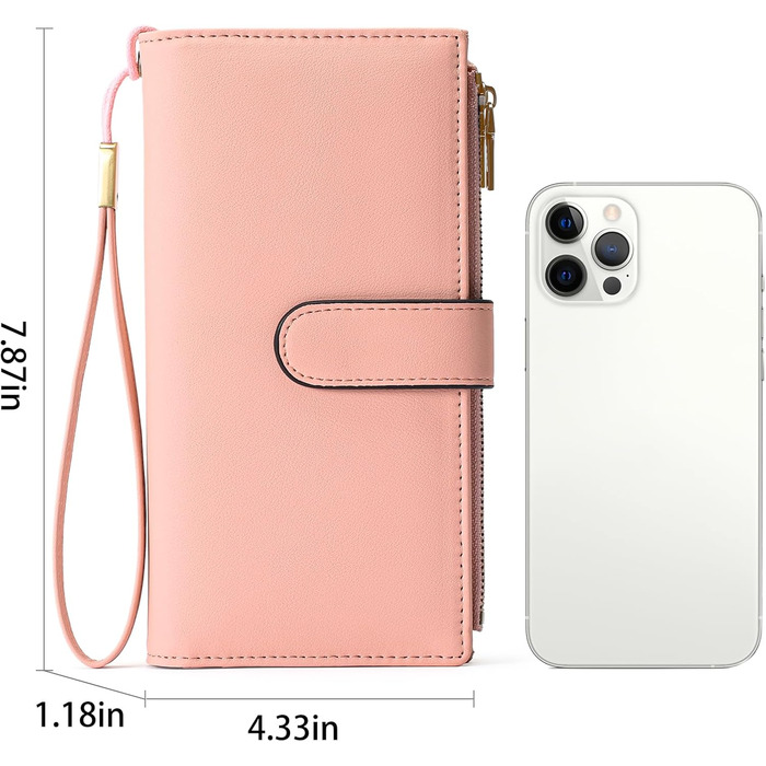 GOIACII Wallet for Women, Leather Wallet for Women, RFID Blocking Large and Long Wallet for Women with Multiple Card Slots, Removable Wrist Strap