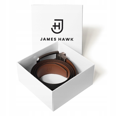 Чоловічий шкіряний ремінь для штанів двосторонній, коричневий, James Hawk, 118 см