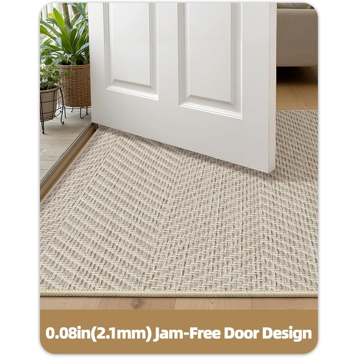 Килимок для дому COLOR&GEOMETRY Ultradünne Innentürmatte 43x76 см, машинного прання та антиковзаюча підлога, плоский килимок для приміщень, вбираючий килим для паркету, коридору (складений) (Білий, Бежевий, 61 x 91 см)