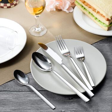 WUJO Cutlery Set, Stainless Steel Cutlery, 30-Piece Silver Cutlery Set including Knives, Forks, Spoons, Cake Forks, Tea/Coffee Spoons, Dining Cutlery for 6 People, Mirror Polished, Dishwasher Safe