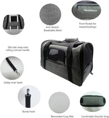 М'яка переноска для котів та собак, для маленьких собак, котів, цуценят, антистресова, схвалена авіаперевізниками, дихаюча, 5 вікон з сітки (середня, сіра)