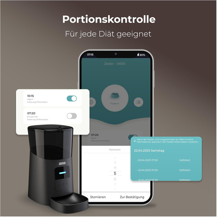 Автоматичний годівник для котів та собак Zedar A600, 6 літрів, з керуванням через APP, з нержавіючої сталі
