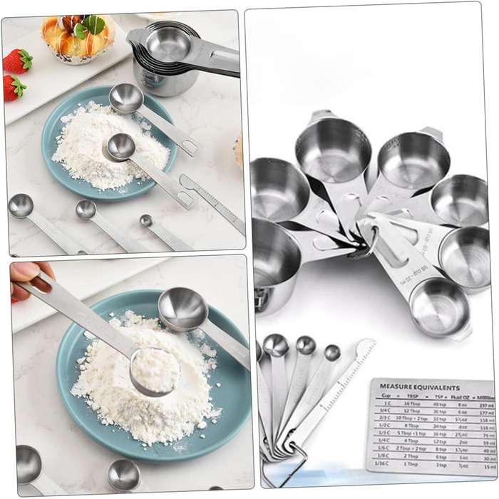 Stainless Steel Measuring Cup and Spoon Set with 7 Cups and 7 Spoons for Cooking and Baking