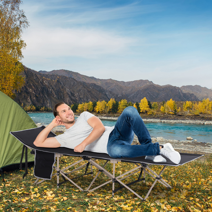 Outsunny Folding Camp Bed with Carry Bag 190 x 68 x 52 cm Oxford Black, ideal for camping & outdoor activities